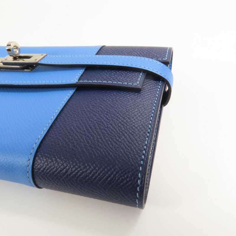 HERMES Epsom皮革Kelly Wallet銀扣長錢包Colvert Blue/Blue Nuit-6