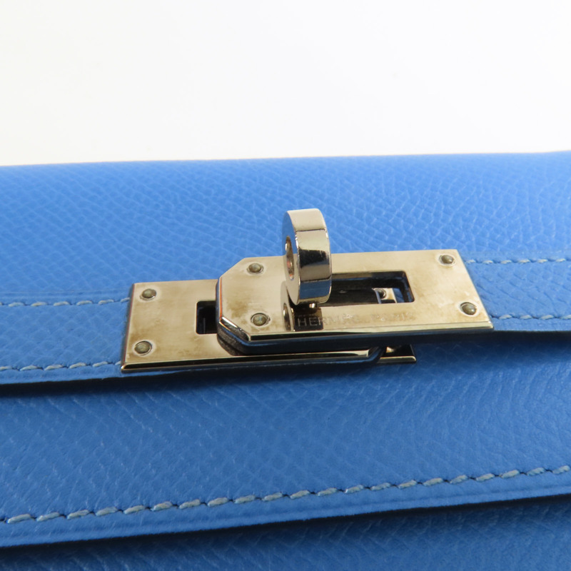 HERMES Epsom皮革Kelly Wallet銀扣長錢包Colvert Blue/Blue Nuit-9