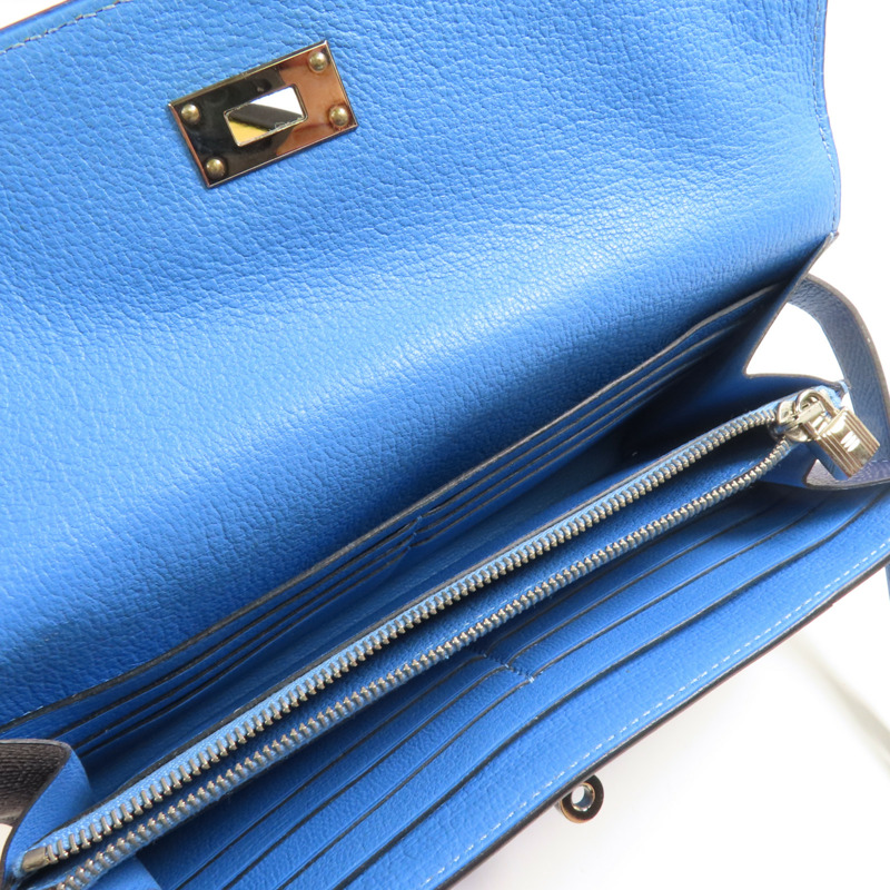 HERMES Epsom皮革Kelly Wallet銀扣長錢包Colvert Blue/Blue Nuit-12