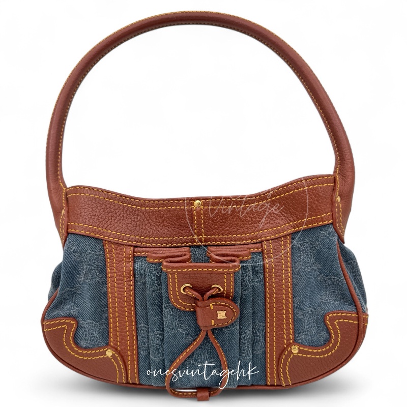 [Pre-owned] Celine Blason Triomphe Logo Denim Shoulder Bag-5