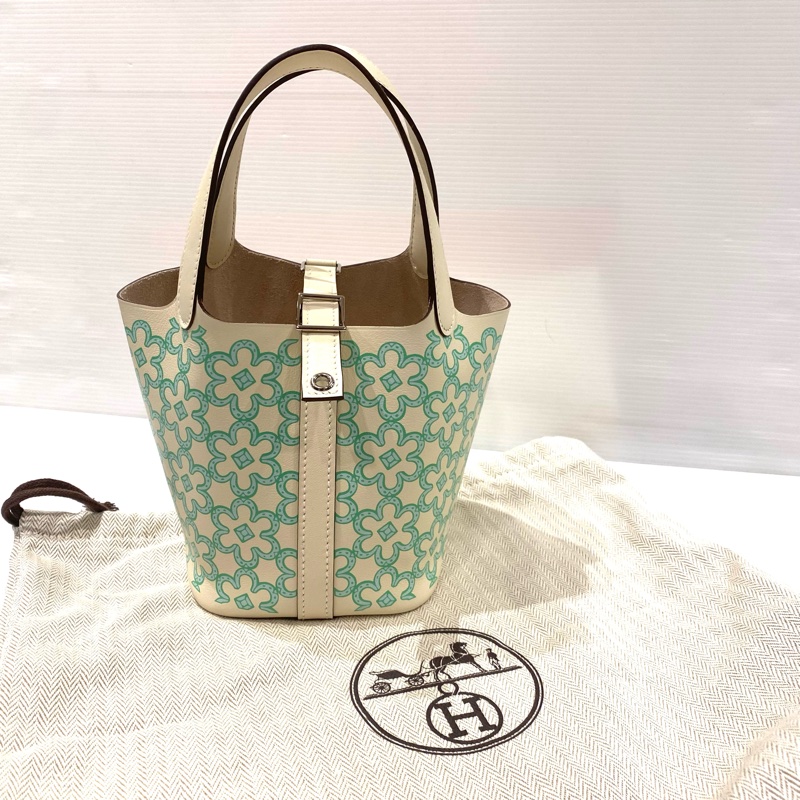 Hermes 14綠色印花菜籃子 U刻-0