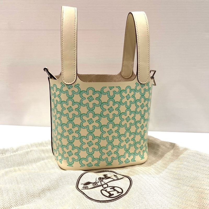 Hermes 14綠色印花菜籃子 U刻-2