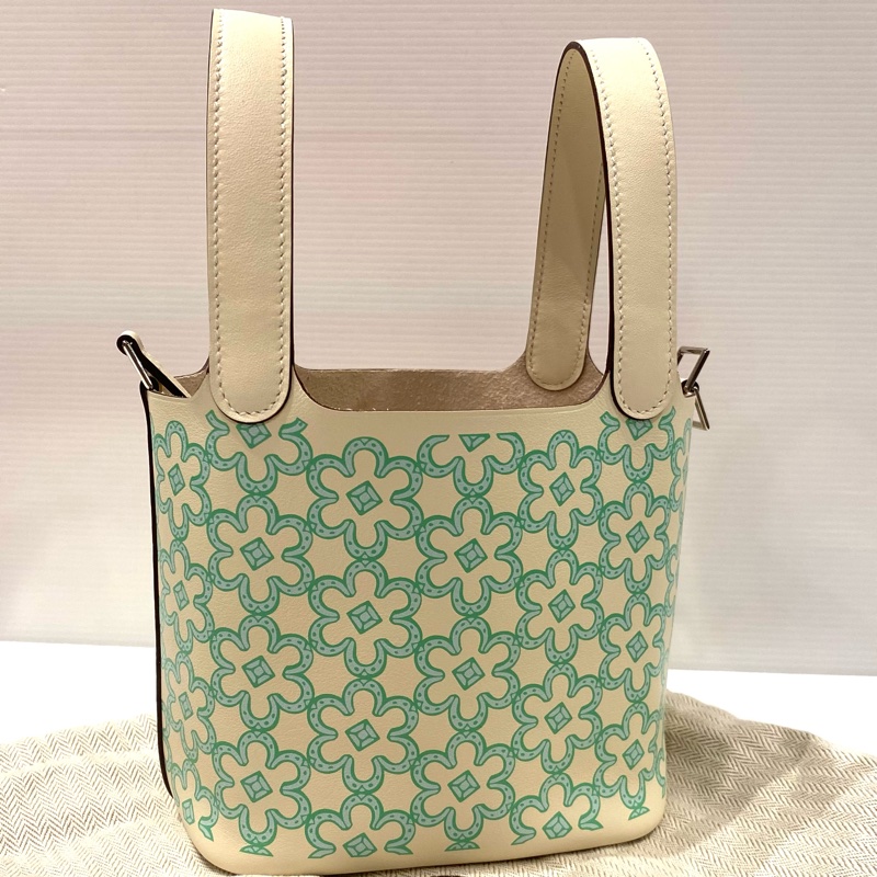 Hermes 14綠色印花菜籃子 U刻-9