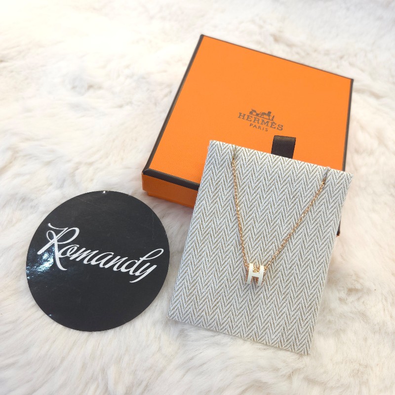 Hermès Mini POP H 項鍊 白/玫瑰金-0