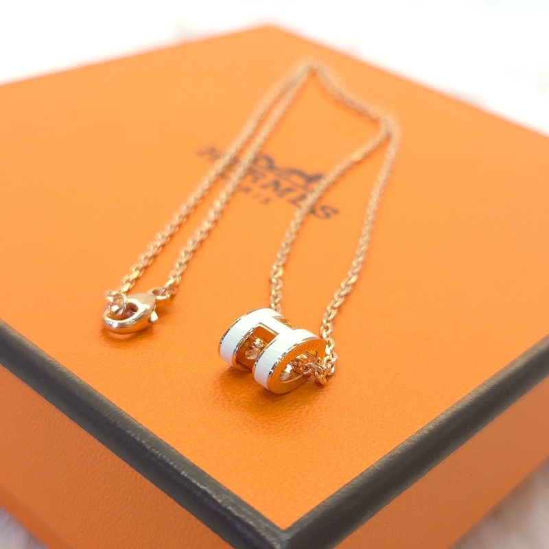 Hermès Mini POP H 項鍊 白/玫瑰金-3