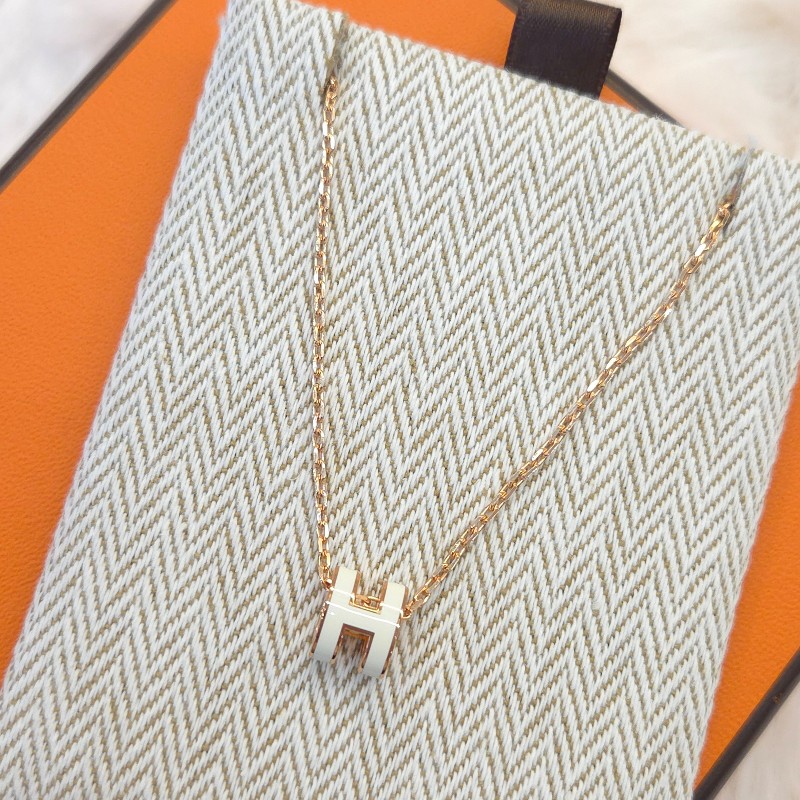 Hermès Mini POP H 項鍊 白/玫瑰金-4