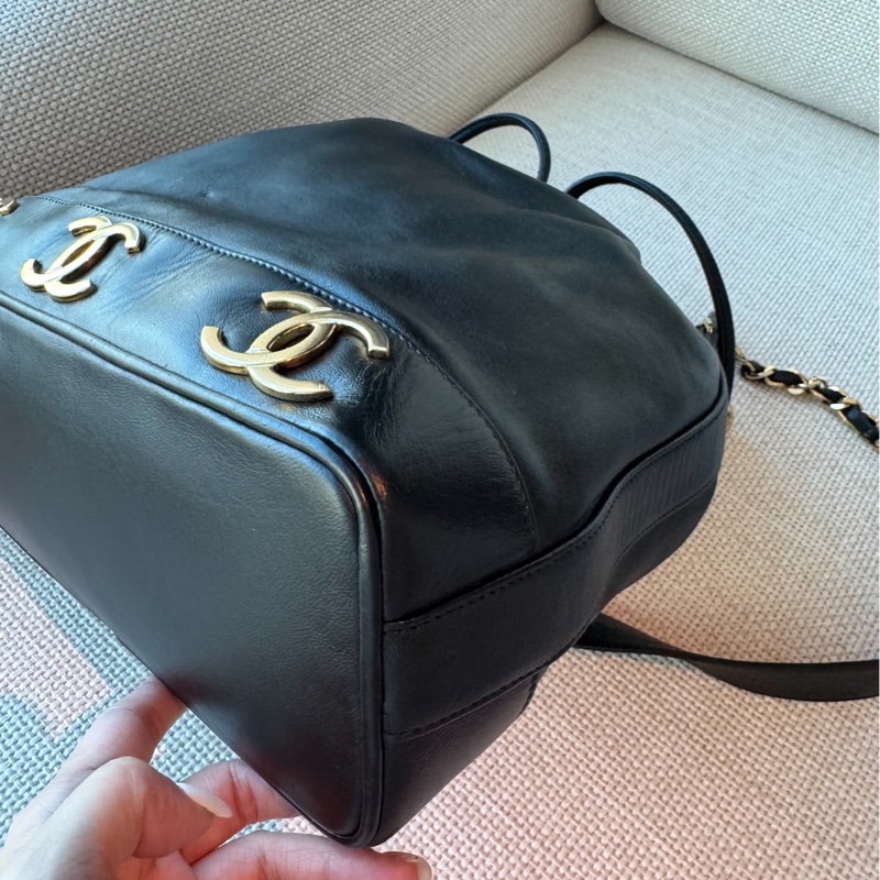 CHANEL 香奈兒 vintage 黑金 金球 子母包 水桶包 肩背包 斜背包 側背包 手提包-12