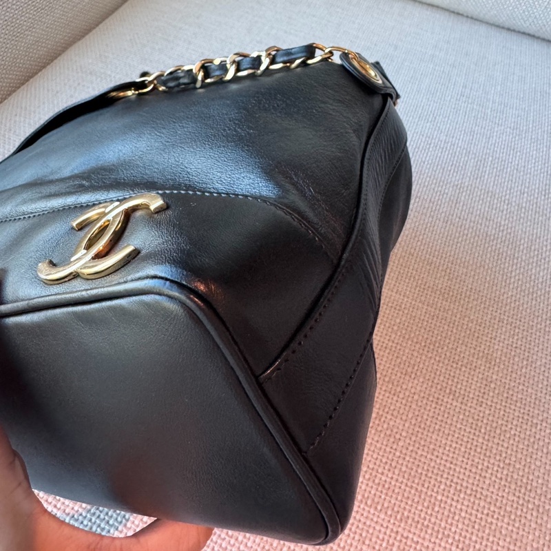 CHANEL 香奈兒 vintage 黑金 金球 子母包 水桶包 肩背包 斜背包 側背包 手提包-13