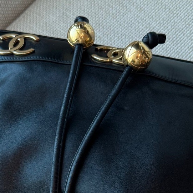 CHANEL 香奈兒 vintage 黑金 金球 子母包 水桶包 肩背包 斜背包 側背包 手提包-24