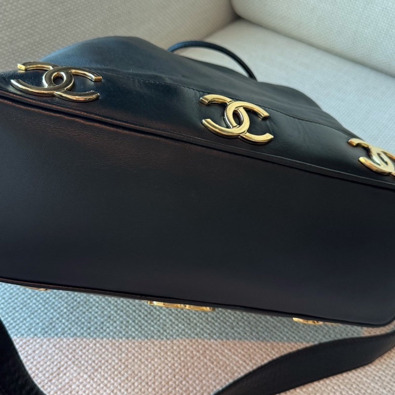 CHANEL 香奈兒 vintage 黑金 金球 子母包 水桶包 肩背包 斜背包 側背包 手提包-25
