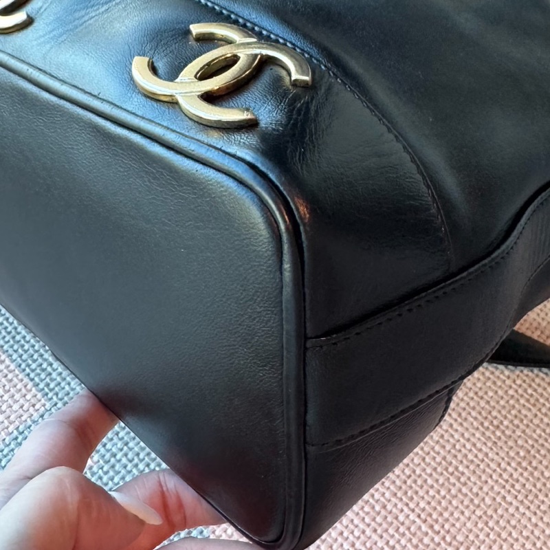 CHANEL 香奈兒 vintage 黑金 金球 子母包 水桶包 肩背包 斜背包 側背包 手提包-31