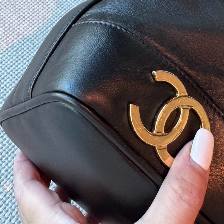 CHANEL 香奈兒 vintage 黑金 金球 子母包 水桶包 肩背包 斜背包 側背包 手提包-34