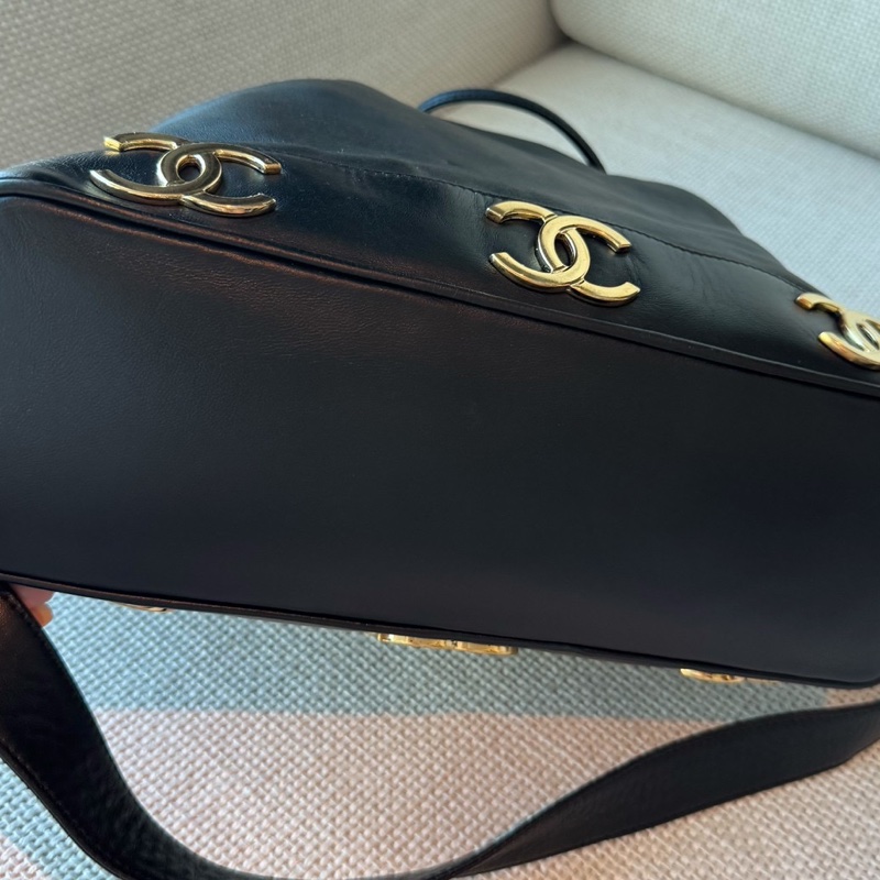 CHANEL 香奈兒 vintage 黑金 金球 子母包 水桶包 肩背包 斜背包 側背包 手提包-35