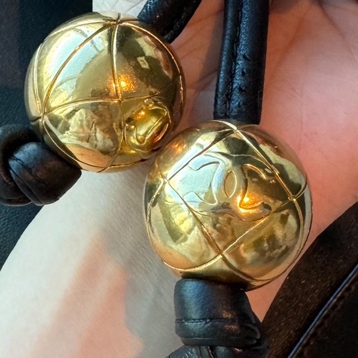 CHANEL 香奈兒 vintage 黑金 金球 子母包 水桶包 肩背包 斜背包 側背包 手提包-36