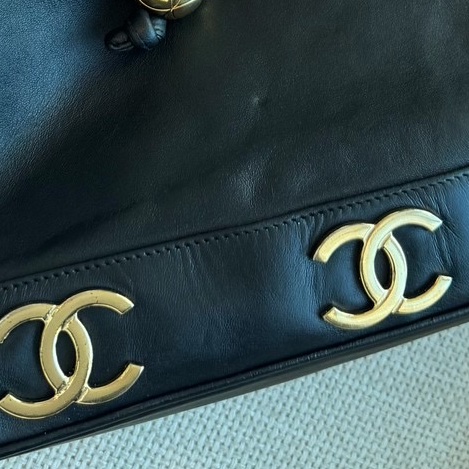 CHANEL 香奈兒 vintage 黑金 金球 子母包 水桶包 肩背包 斜背包 側背包 手提包-37
