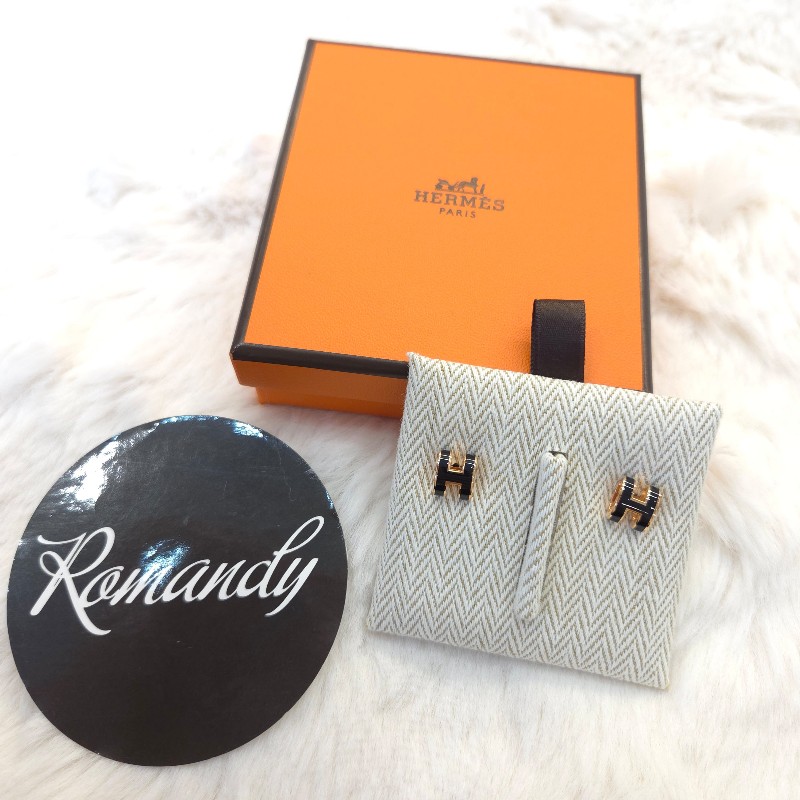 Hermès Mini POP H 耳環 黑/玫瑰金-0