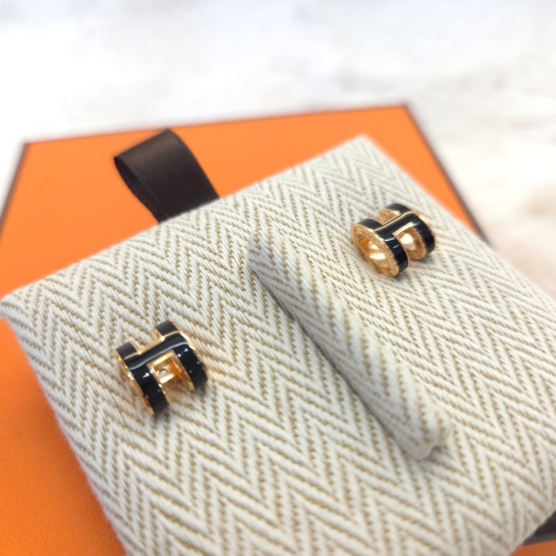 Hermès Mini POP H 耳環 黑/玫瑰金-3