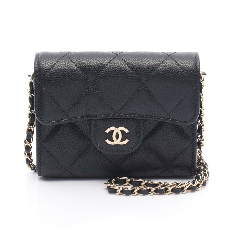 CHANEL Matelasse 迷你斜背包鏈條單肩包 AP2569 小牛皮 黑色 GHW-0