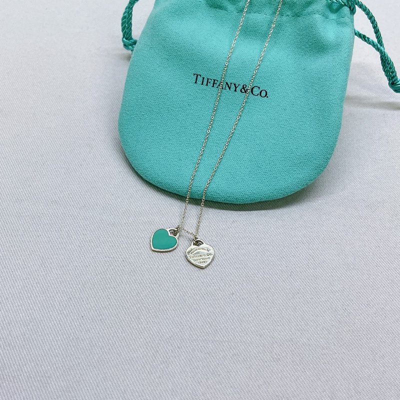 Tiffany Blue琺瑯純銀雙心鏈墜-0