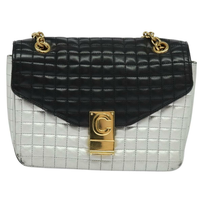 【日本直送】CELINE 鏈條單肩包 皮革 銀色 黑金 正品 120162-12