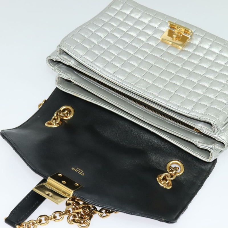 【日本直送】CELINE 鏈條單肩包 皮革 銀色 黑金 正品 120162-17