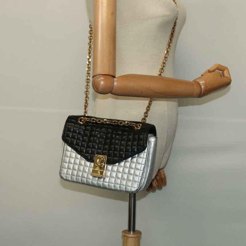 【日本直送】CELINE 鏈條單肩包 皮革 銀色 黑金 正品 120162-24