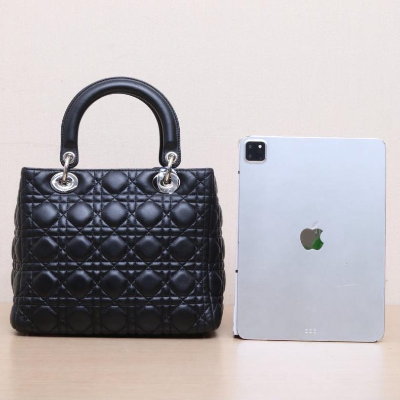 DIOR(迪奧) Lady Dior 戴妃包 五格 黑色 銀扣 2011-2