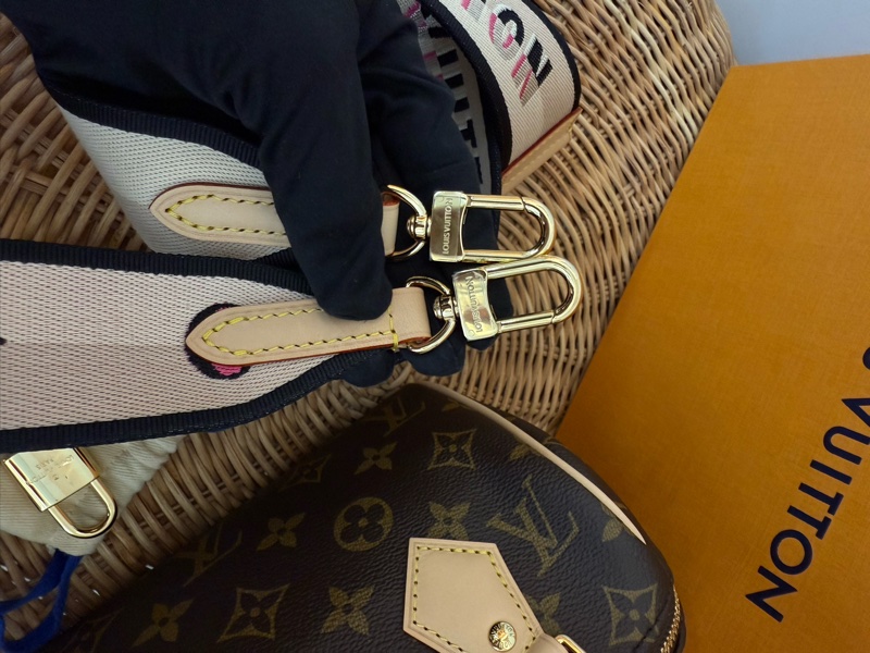 全新LV 老花Speedy Bandoulière 20黑拚色帆布寬揹帶波士頓包M46234-13