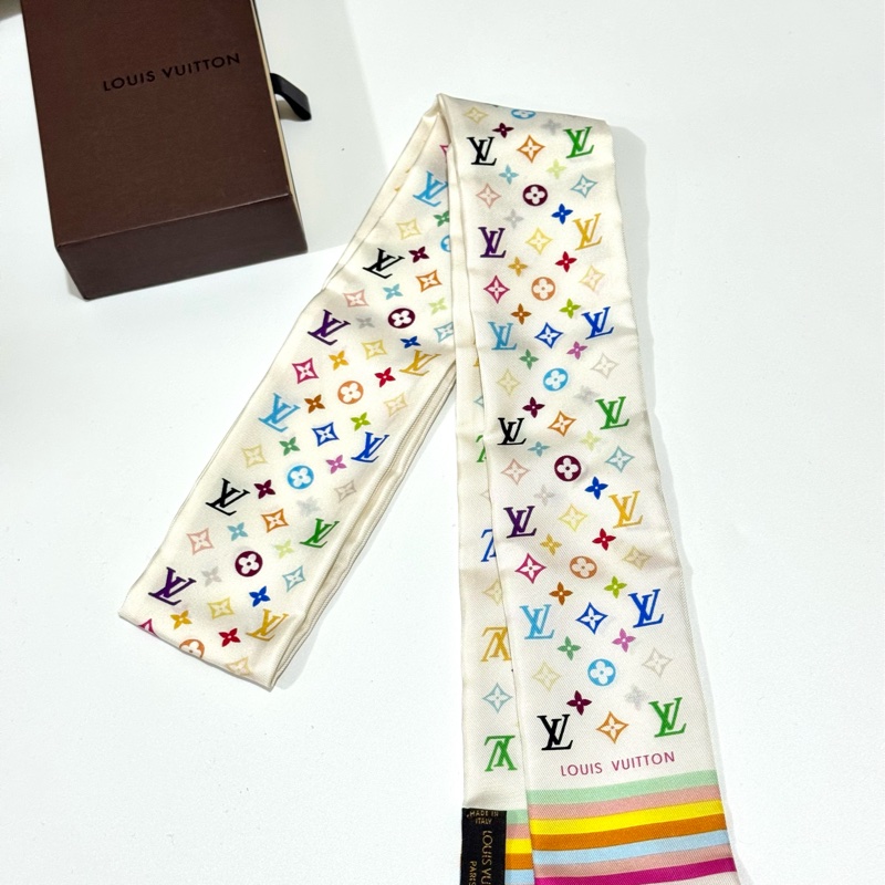LOUIS VUITTON White Monogram Multicolore Silk Bandeau Scarf-7