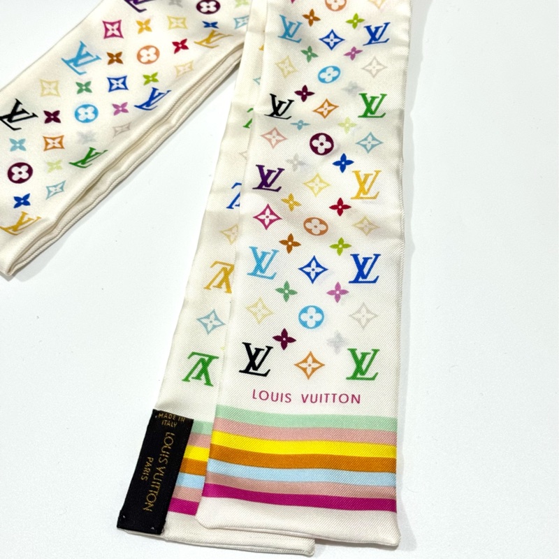LOUIS VUITTON White Monogram Multicolore Silk Bandeau Scarf-8
