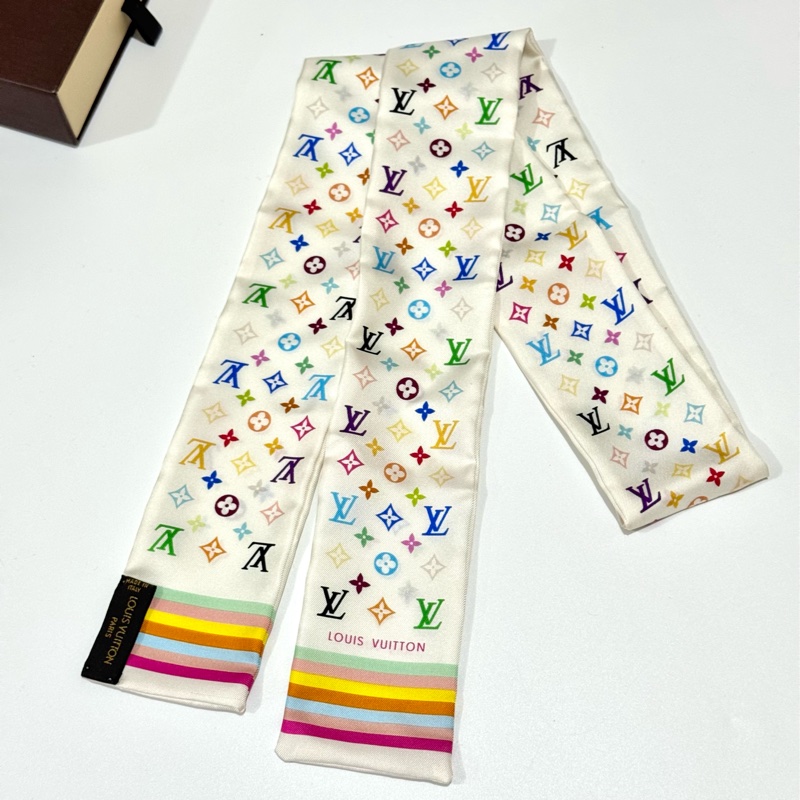 LOUIS VUITTON White Monogram Multicolore Silk Bandeau Scarf-9