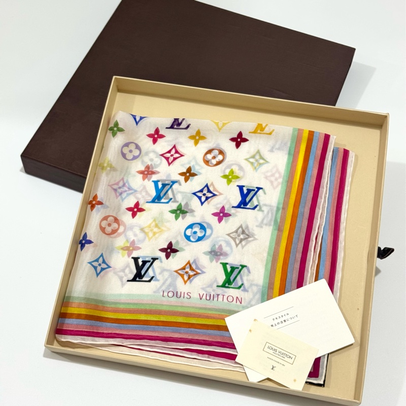 Louis Vuitton White Multicolor Scarf Handkerchief-1