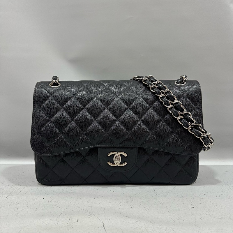 Chanel A58600 黑荔枝皮銀釦肩背包 Jumbo coco 30-0