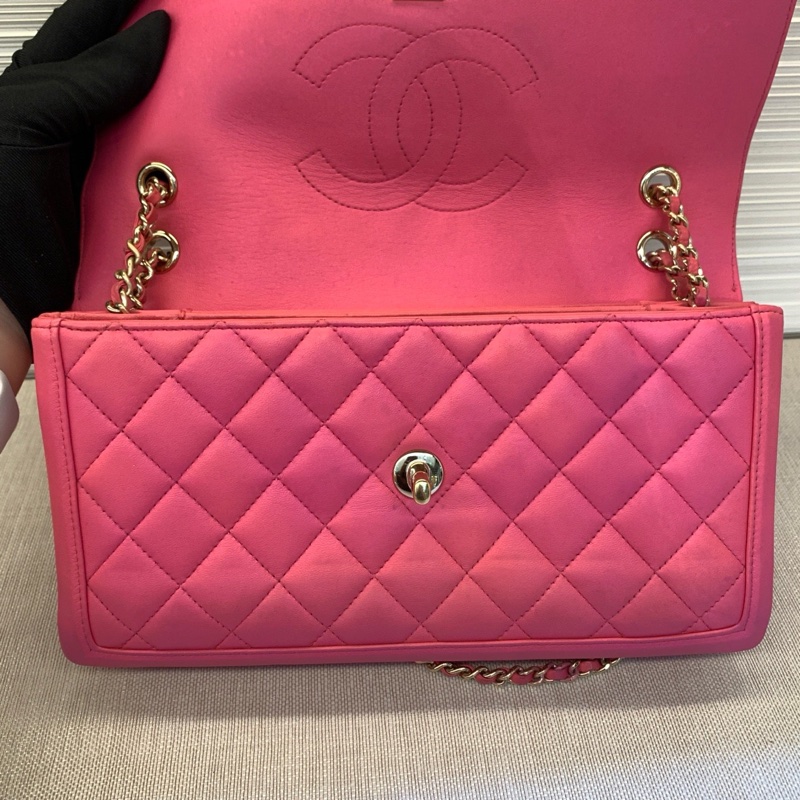 98新 CHANEL香奈兒 22開桃粉色風琴包鏈條包  大三隔層-9