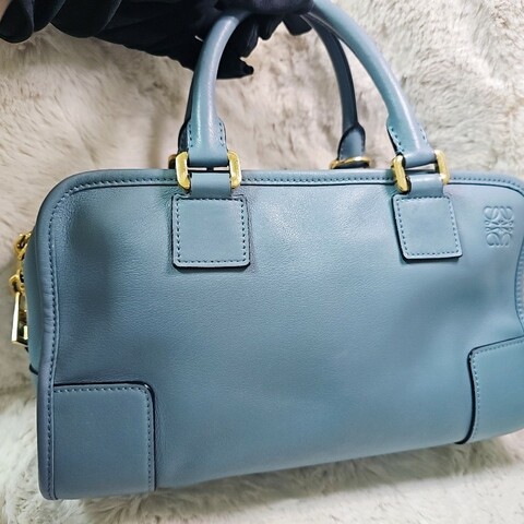 LOEWE Amazona 28 霧霾藍 牛皮 手提包 肩背包 麂皮內裡 附背帶 可附同色系熊熊