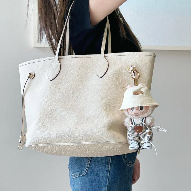 Lv neverfull 奶白色全皮壓紋 中號 全新 配件塵袋購證-0