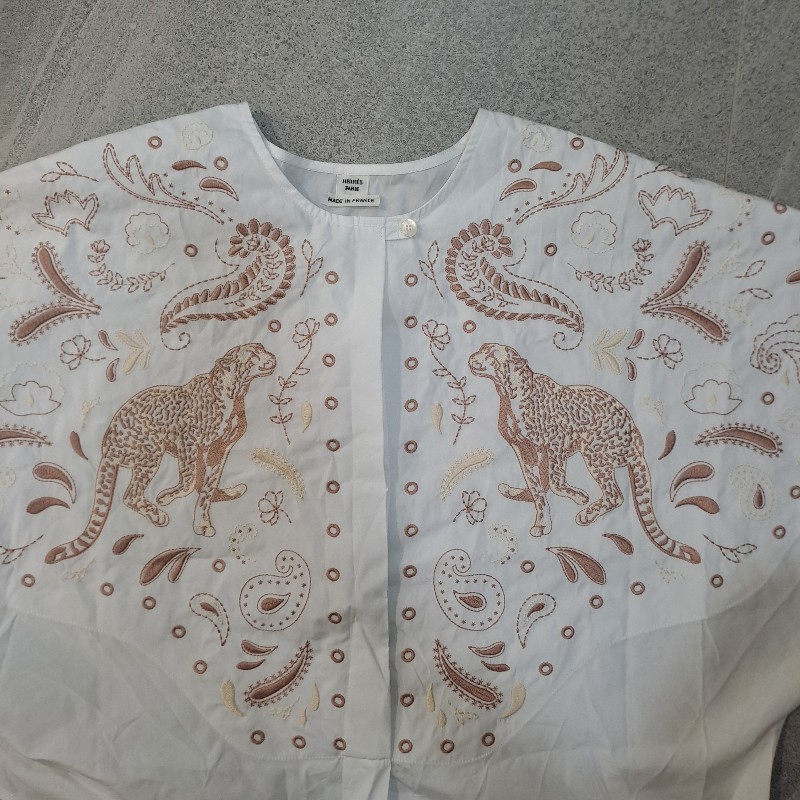 Hermes刺繡海灘襯衫 全新 白色 豹圖案-2