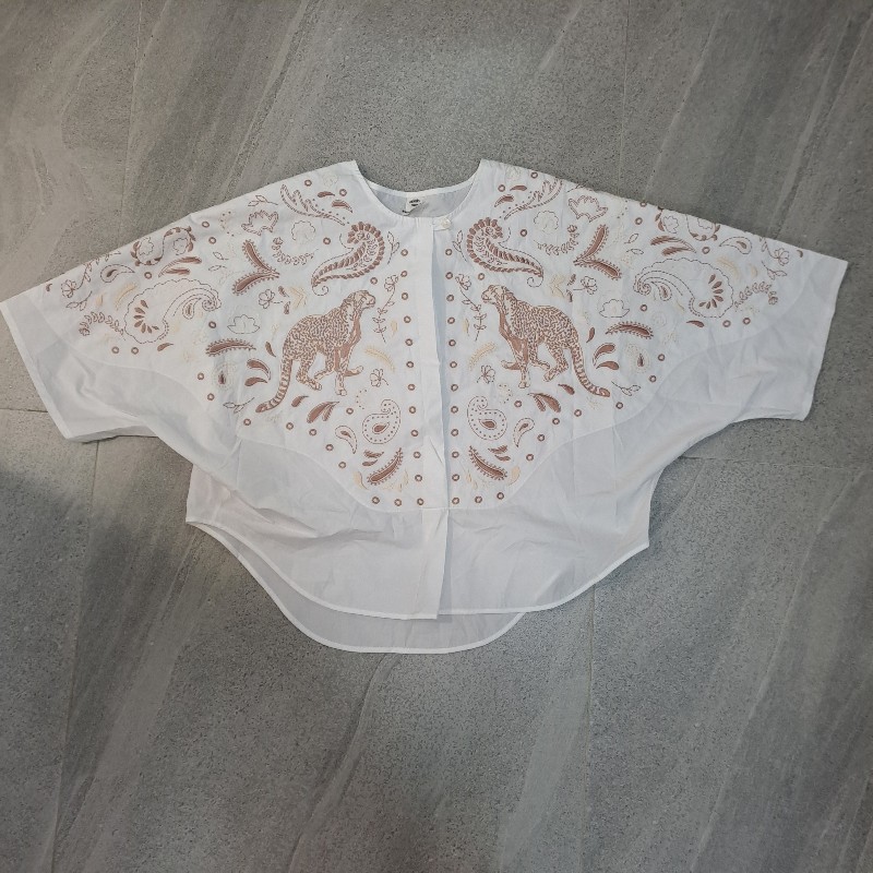 Hermes刺繡海灘襯衫 全新 白色 豹圖案-5