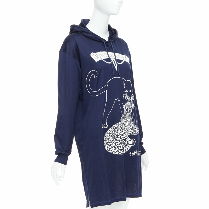 HERMES 2022 navy jungle love print coated cotton hooded dress FR40 L-2