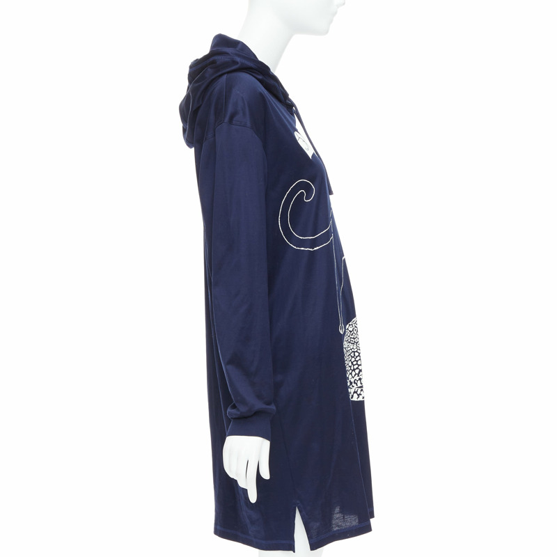 HERMES 2022 navy jungle love print coated cotton hooded dress FR40 L-3