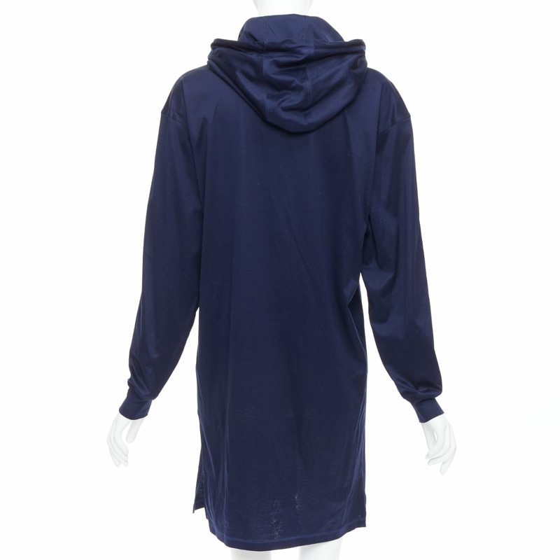 HERMES 2022 navy jungle love print coated cotton hooded dress FR40 L-4