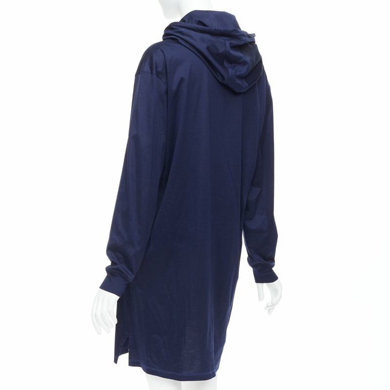 HERMES 2022 navy jungle love print coated cotton hooded dress FR40 L-5