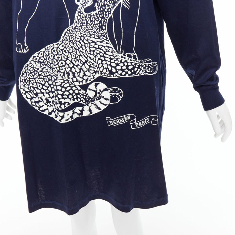 HERMES 2022 navy jungle love print coated cotton hooded dress FR40 L-6