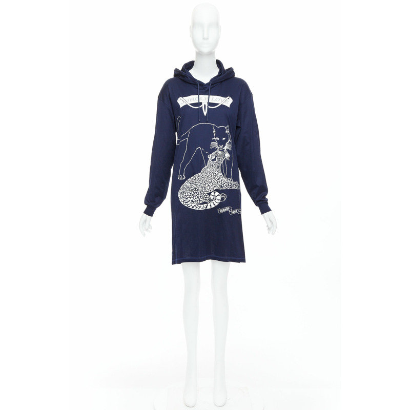 HERMES 2022 navy jungle love print coated cotton hooded dress FR40 L-8