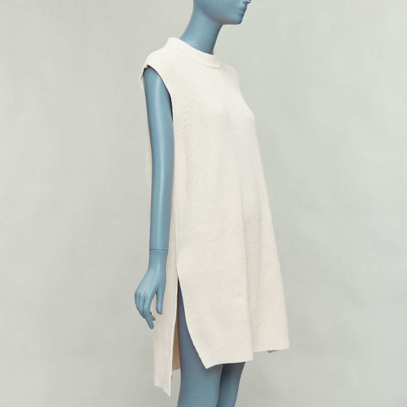 JIL SANDER beige cotton cashmere silk knit sweater dress vest S-0