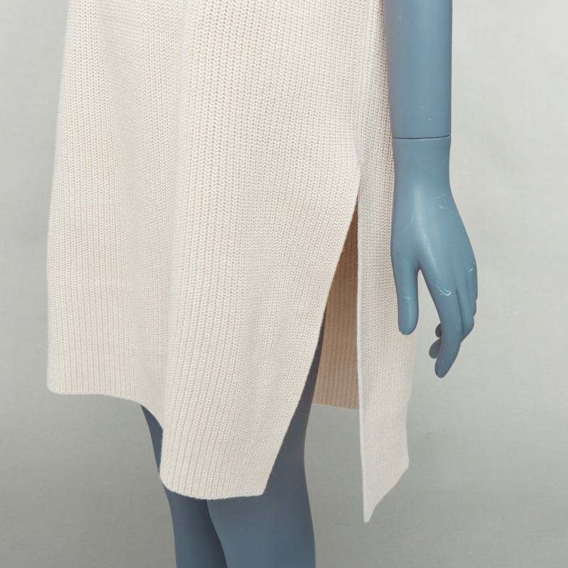 JIL SANDER beige cotton cashmere silk knit sweater dress vest S-1