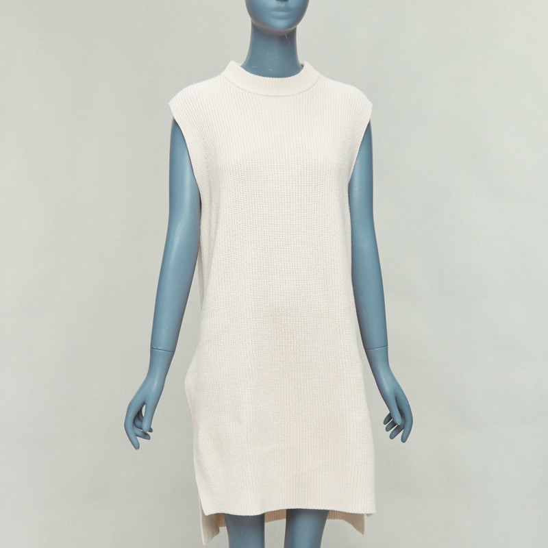 JIL SANDER beige cotton cashmere silk knit sweater dress vest S-2