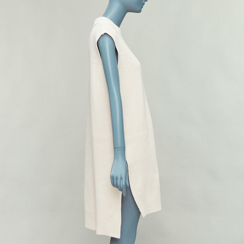 JIL SANDER beige cotton cashmere silk knit sweater dress vest S-3