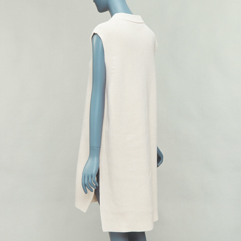 JIL SANDER beige cotton cashmere silk knit sweater dress vest S-5