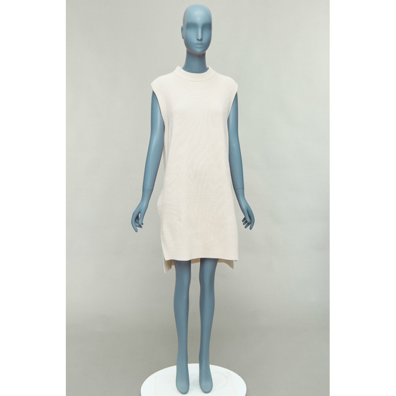 JIL SANDER beige cotton cashmere silk knit sweater dress vest S-8